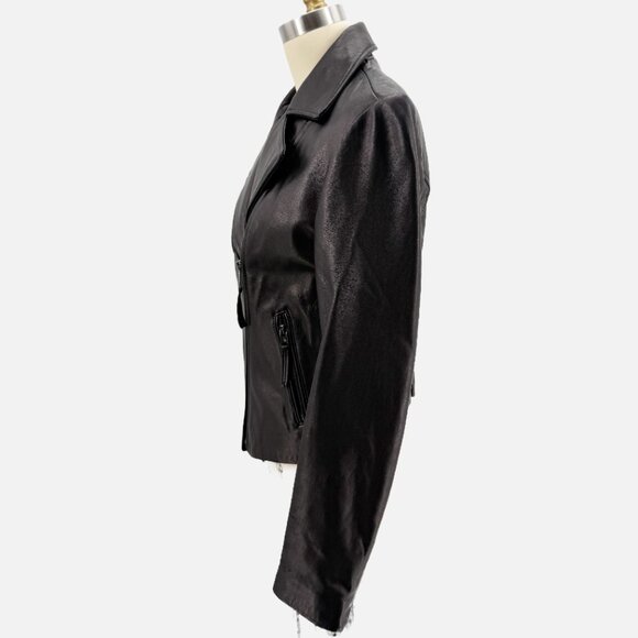 Michael Kors Black Lambskin Leather Moto Jacket S - Picture 6 of 11